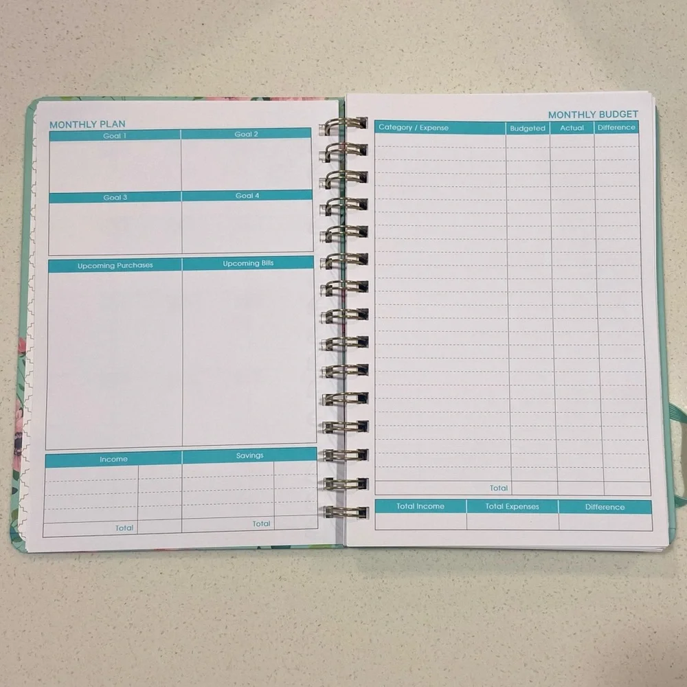 Floral Budget Book with Pink and Green Design